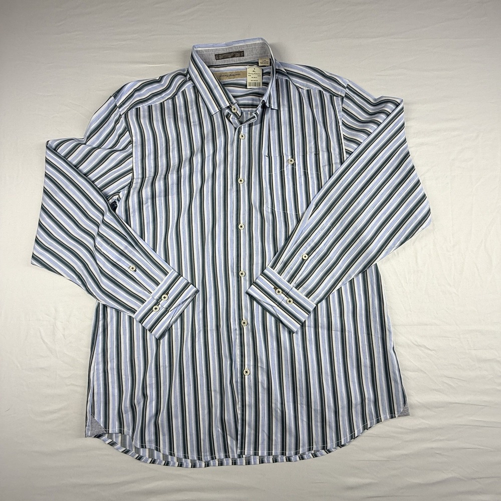 Tommy Bahama Shirt Rail Time LS Stripe Cabo Blue New With Tag Men's Sz LG